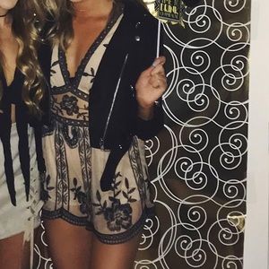 Tan & Black Lace Romper